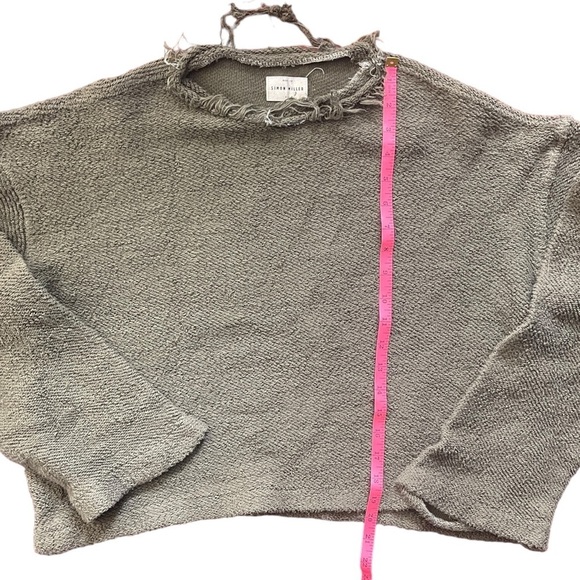 Simon Miller Army Green Terry Cloth Raw Edge Cropped Sweatshirt - Picture 5 of 9